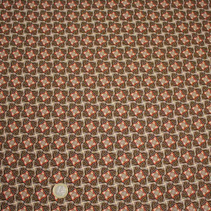 Tissu popeline de viscose motif wax aux tons marrons et rouges - Fabrication française - OEKO-TEX