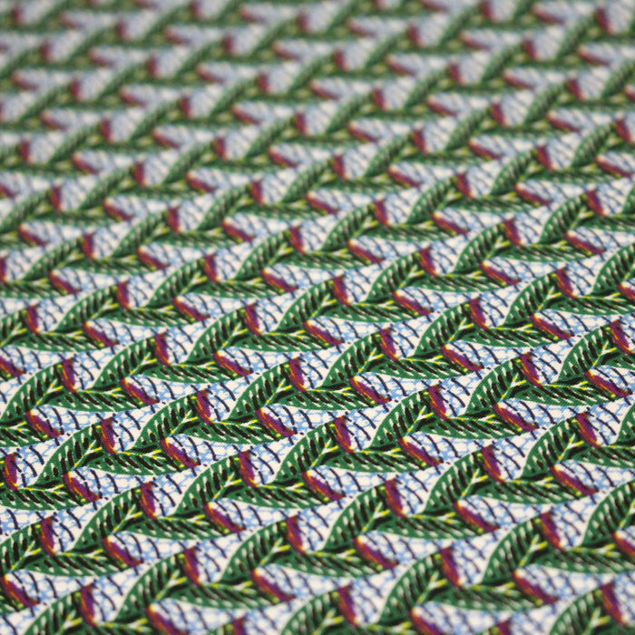 Tissu popeline de viscose motif wax aux tons verts, bleus et rouges - Fabrication française - OEKO-TEX