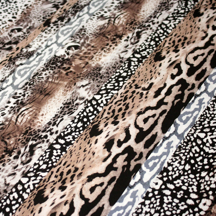 Tissu popeline de viscose motif léopard noir & sepia - Fabrication française - OEKO-TEX