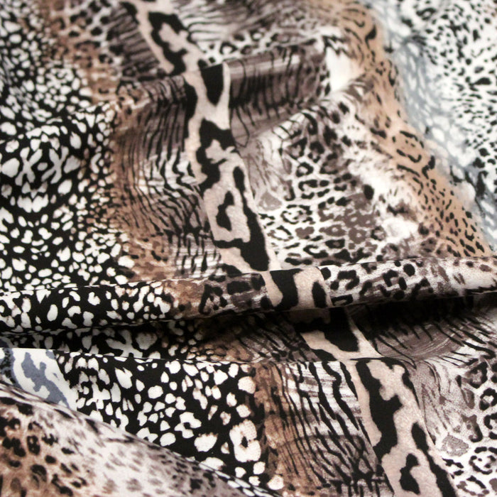 Tissu popeline de viscose motif léopard noir & sepia - Fabrication française - OEKO-TEX