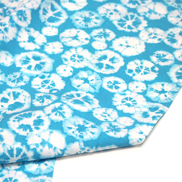 Tissu popeline de viscose motif tie-dye bleu turquoise - Fabrication française - OEKO-TEX