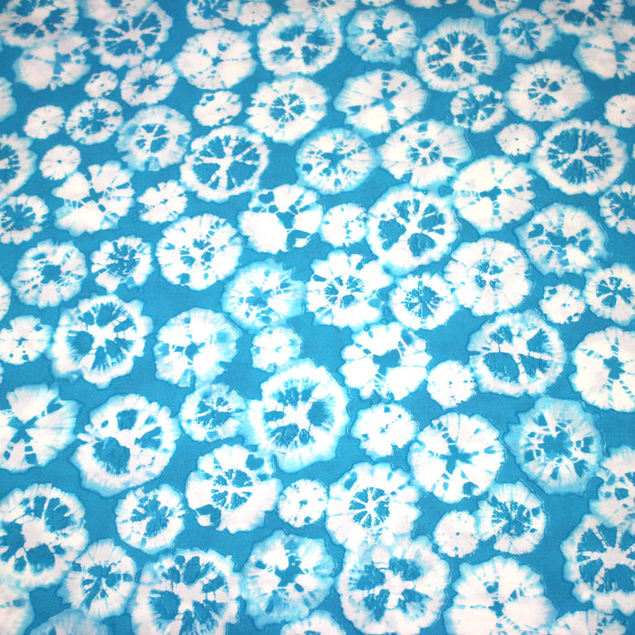 Tissu popeline de viscose motif tie-dye bleu turquoise - Fabrication française - OEKO-TEX