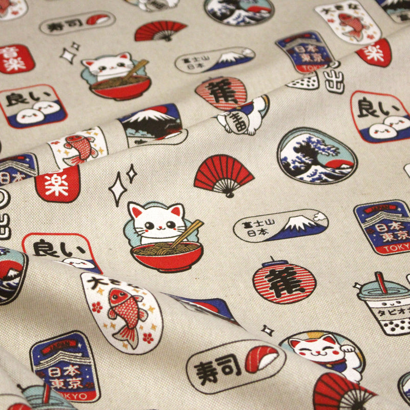 Tissu coton demi - natté façon lin aux motifs modernes japonais - OEKO - TEX - TissusPapi.com