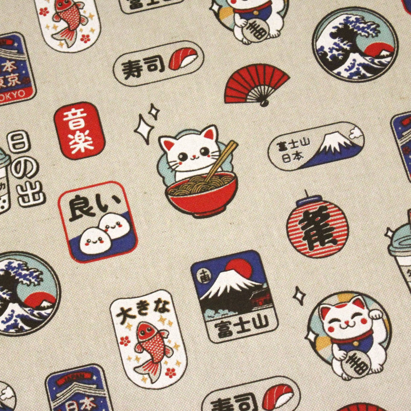 Tissu coton demi - natté façon lin aux motifs modernes japonais - OEKO - TEX - TissusPapi.com