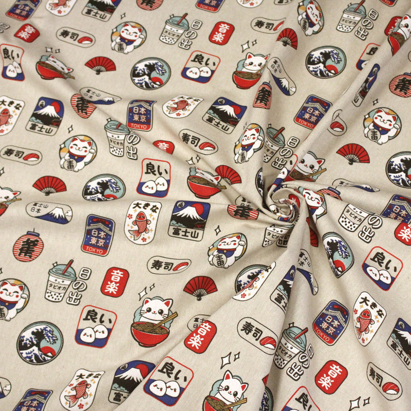 Tissu coton demi - natté façon lin aux motifs modernes japonais - OEKO - TEX - TissusPapi.com