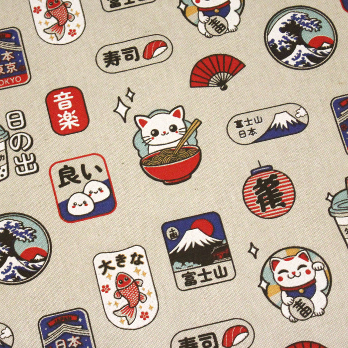 Tissu de coton demi-natté façon lin aux motifs modernes japonais