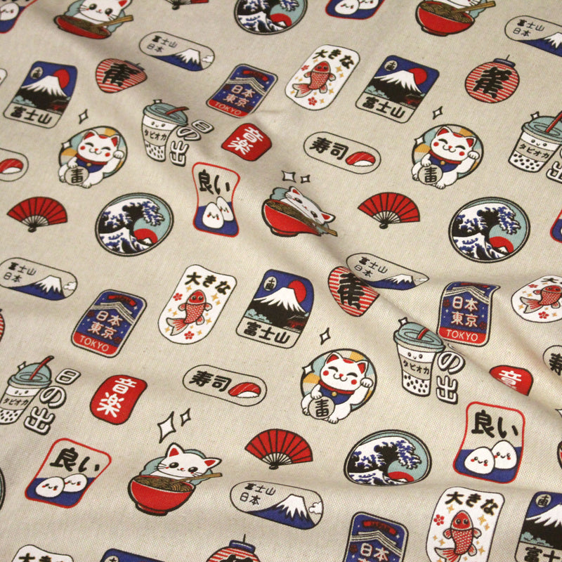 Tissu coton demi - natté façon lin aux motifs modernes japonais - OEKO - TEX - TissusPapi.com