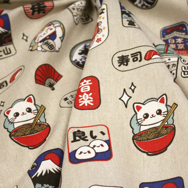 Tissu coton demi - natté façon lin aux motifs modernes japonais - OEKO - TEX - TissusPapi.com