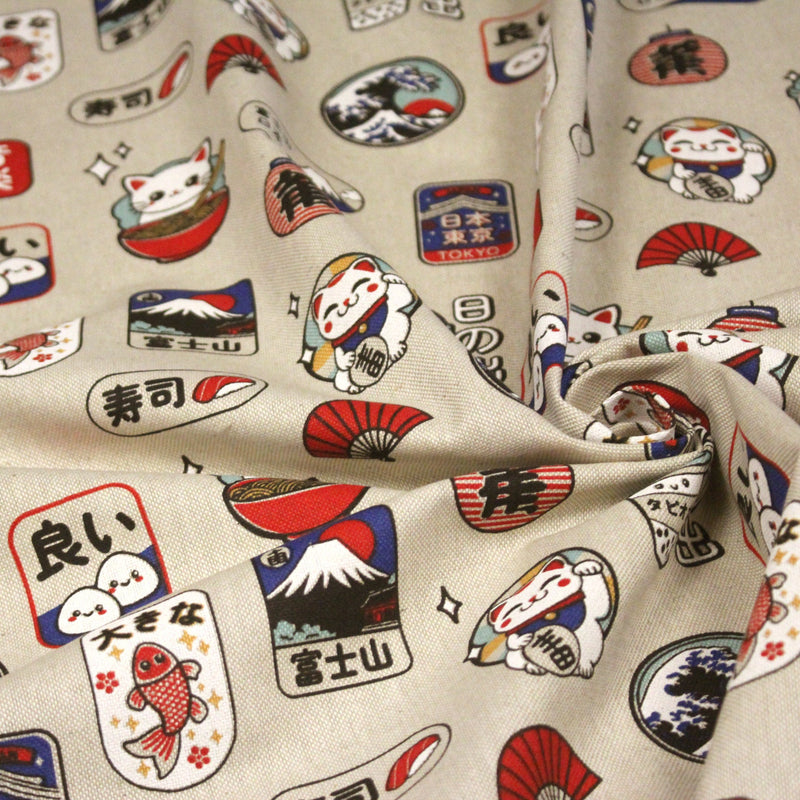 Tissu coton demi - natté façon lin aux motifs modernes japonais - OEKO - TEX - TissusPapi.com