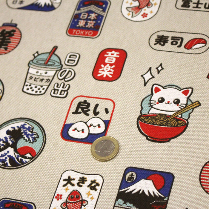 Tissu de coton demi-natté façon lin aux motifs modernes japonais