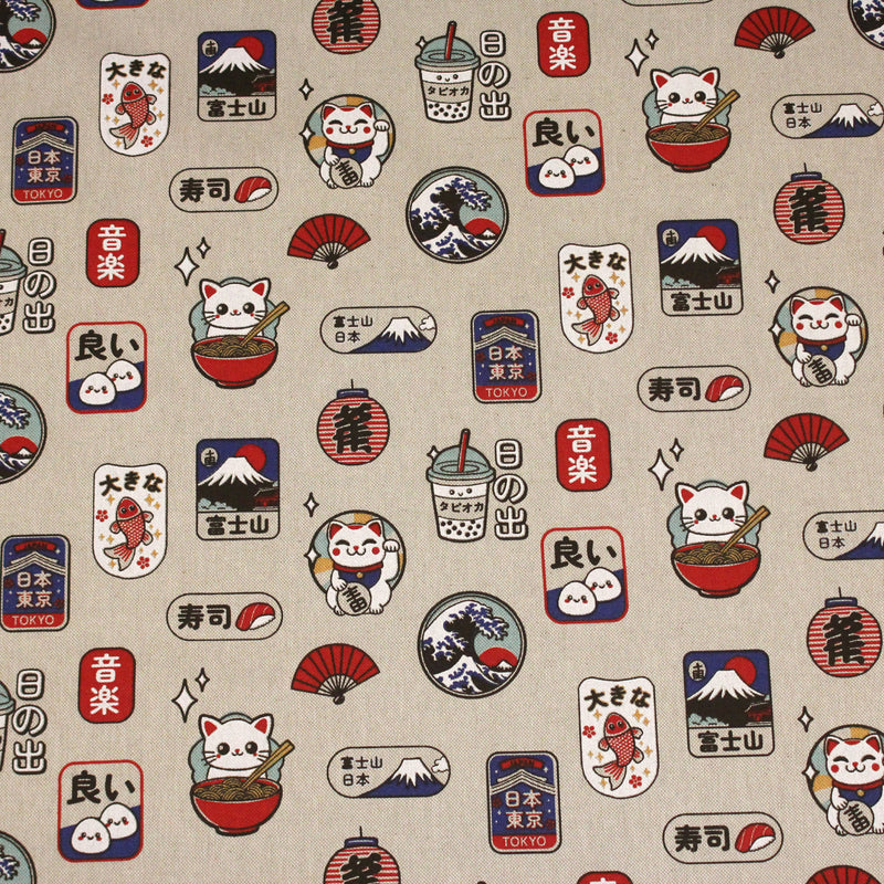 Tissu coton demi - natté façon lin aux motifs modernes japonais - OEKO - TEX - TissusPapi.com