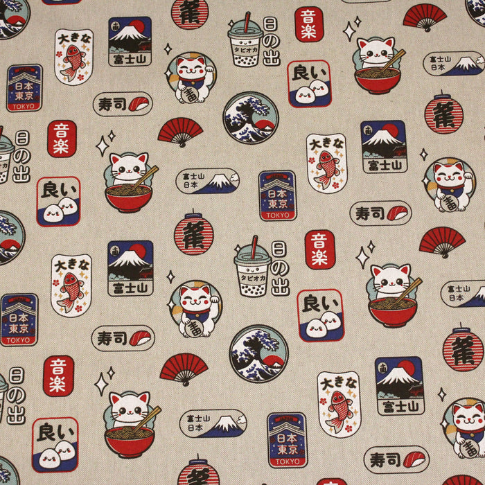 Tissu de coton demi-natté façon lin aux motifs modernes japonais