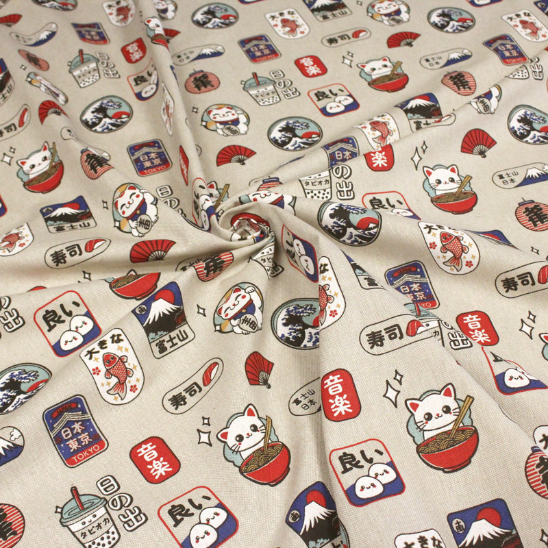 Tissu coton demi - natté façon lin aux motifs modernes japonais - OEKO - TEX - TissusPapi.com