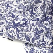 Tissu Toile de Jouy bleu forêt tropicale : cotonnade ou gabardine - OEKO - TEX - TissusPapi.com