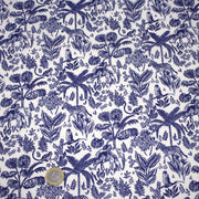 Tissu Toile de Jouy bleu forêt tropicale : cotonnade ou gabardine - OEKO - TEX - TissusPapi.com