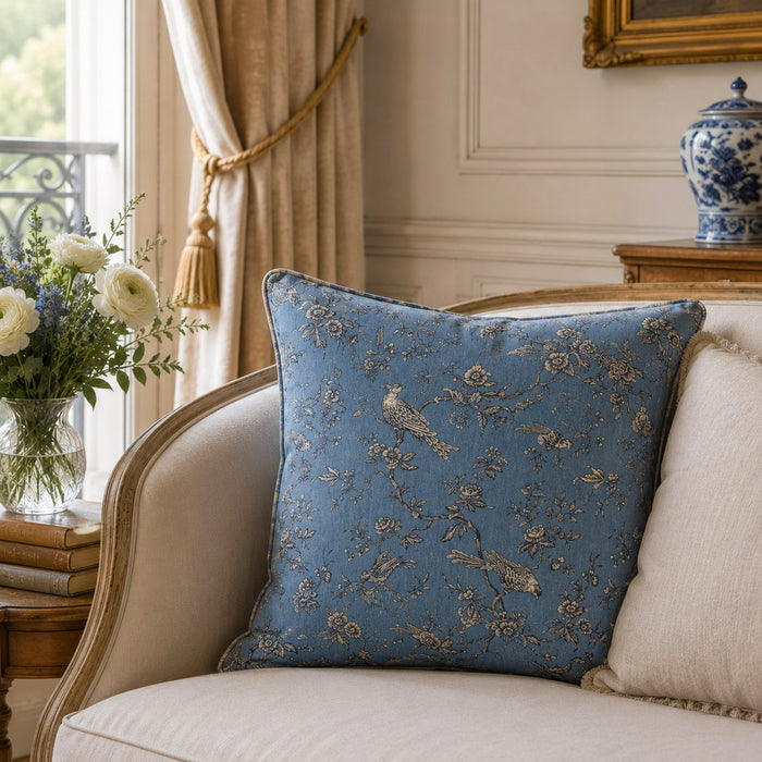 Tissu coton épais demi-natté TOILE DE JOUY AUX MESANGES, grande largeur 280cm : cinq couleurs dispos - OEKO-TEX