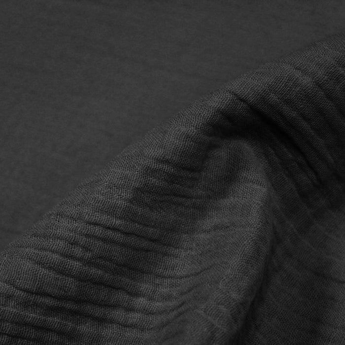 Tissu double gaze de coton gaufrée gris souris uni - Oeko-Tex