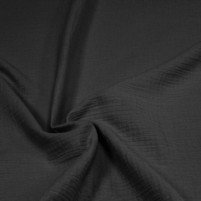 Tissu double gaze de coton gaufrée gris souris uni - Oeko-Tex
