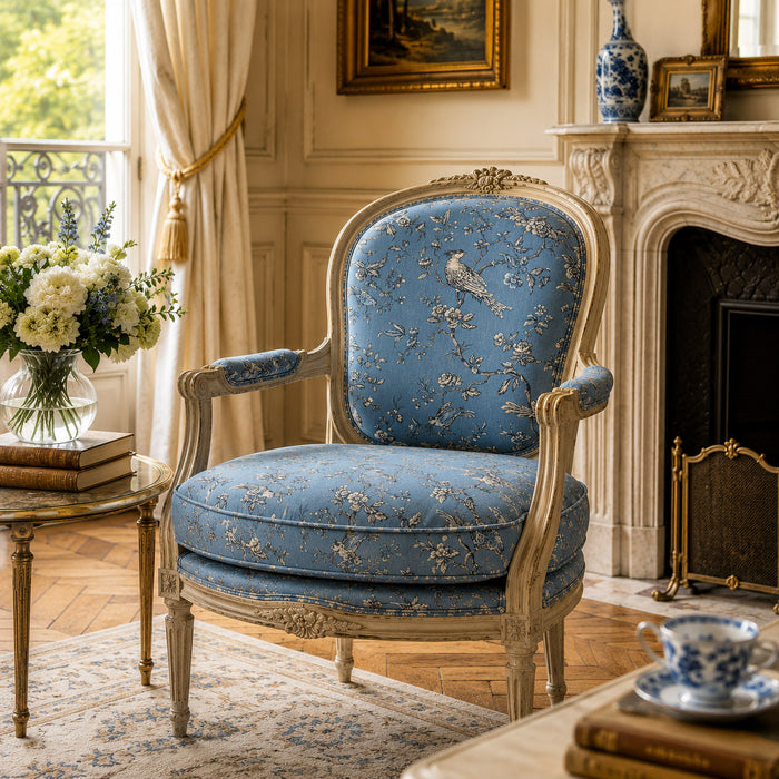 Tissu coton épais demi-natté TOILE DE JOUY AUX MESANGES, grande largeur 280cm : cinq couleurs dispos - OEKO-TEX