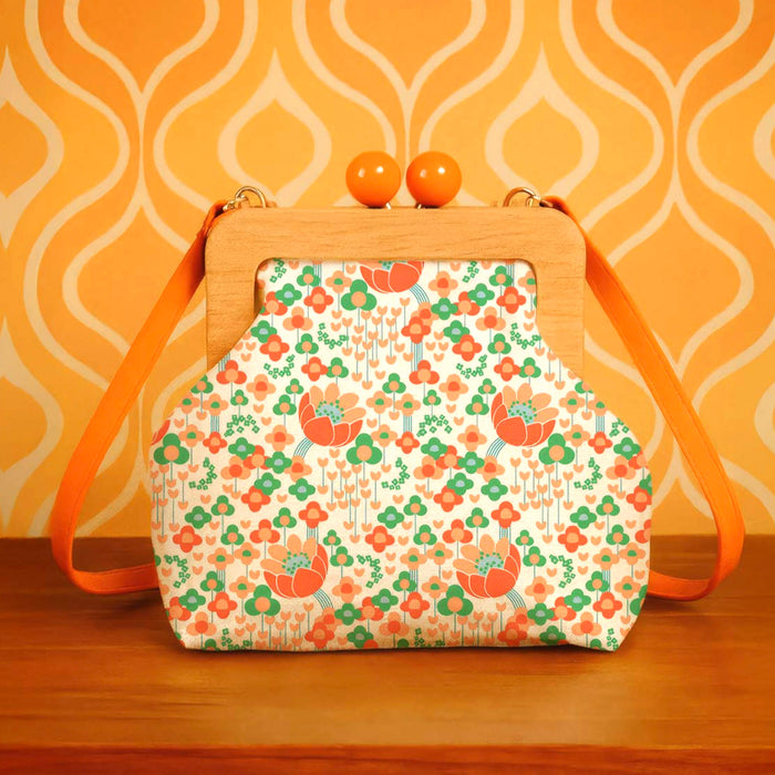 Tissu cotonnade Les fleurs SEVENTIES, blanc orange vert - OEKO-TEX STANDARD 100