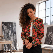 Tissu gabardine coton imprimée motif JACQUARD FLORAL multicolore - TissusPapi.com