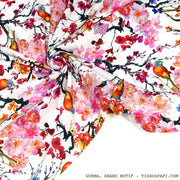 Tissu coton motif jardin japonais GUNMA aux oiseaux et fleurs de cerisier - OEKO - TEX - TissusPapi.com