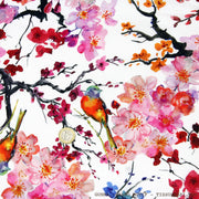 Tissu coton motif jardin japonais GUNMA aux oiseaux et fleurs de cerisier - OEKO - TEX - TissusPapi.com