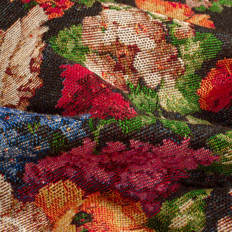 Tissu jacquard gobelin motif floral grandes fleurs multicolores - Idéal habillement, vestes/manteaux et ameublement -  STANDARD 100 OEKO-TEX