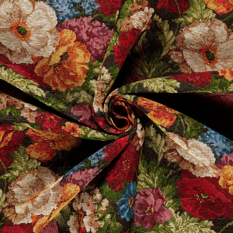 Tissu jacquard gobelin motif floral grandes fleurs multicolores - Idéal habillement, vestes/manteaux et ameublement -  STANDARD 100 OEKO-TEX