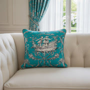 Tissu coton épais TOILE DE JOUY LES AMOURS, bleu, grande largeur 280cm - TissusPapi.com
