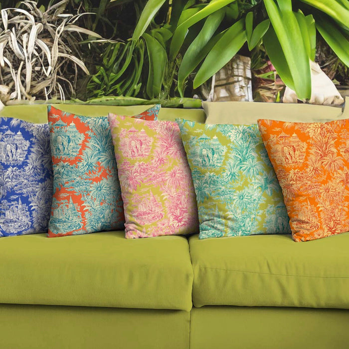 Tissu coton TOILE DE JOUY illustrations indiennes, nombreuses couleurs estivales ! - TissusPapi.com