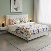 Tissu coton grande largeur 280cm, motif MATISSE très coloré, bleu, jaune, rouge, vert, fond blanc - TissusPapi.com