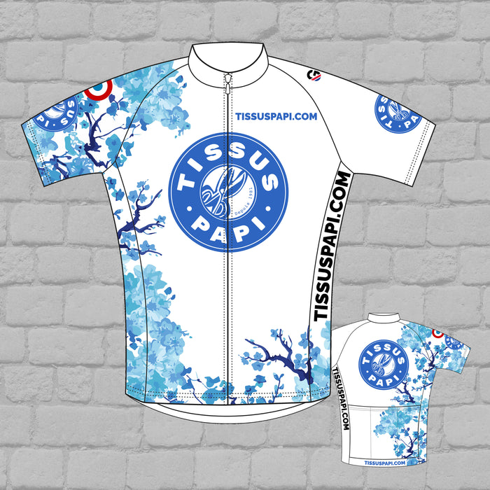Maillot équipe cycliste TissusPapi.com PapiCycling - Edition Sakura Bleu