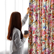 Tissu coton motif jardin japonais GUNMA aux oiseaux et fleurs de cerisier, fond lin - OEKO - TEX - TissusPapi.com