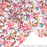 Tissu coton motif jardin japonais GUNMA aux oiseaux et fleurs de cerisier - OEKO - TEX - TissusPapi.com