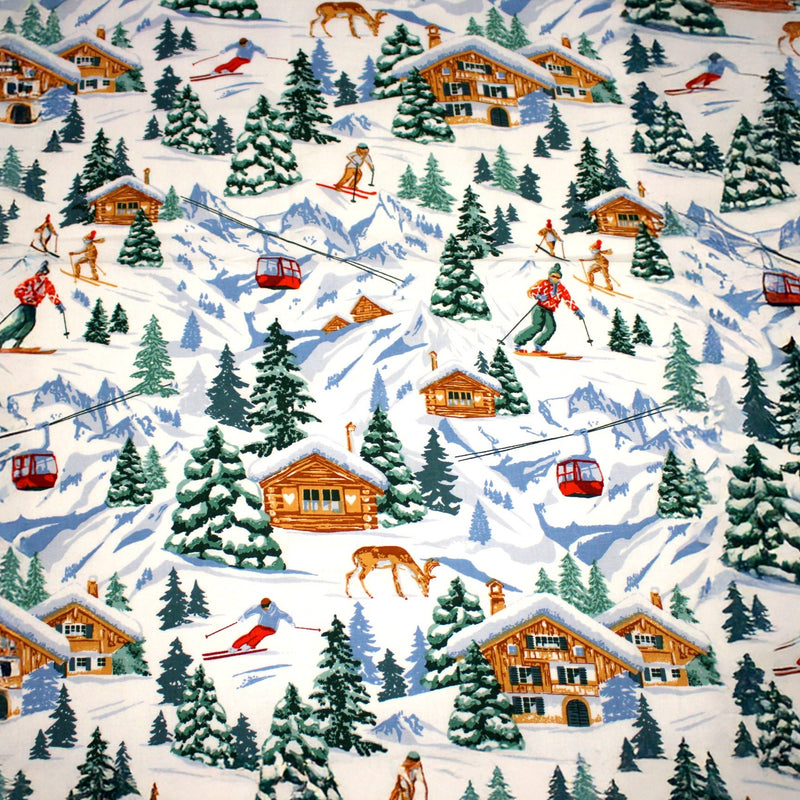 Tissu cotonnade Ski, chalets et montagnes enneigées - OEKO - TEX STANDARD 100 - TissusPapi.com