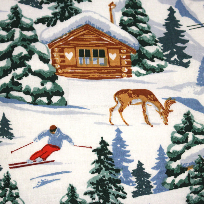 Tissu cotonnade Ski, chalets et montagnes enneigées - OEKO - TEX STANDARD 100 - TissusPapi.com