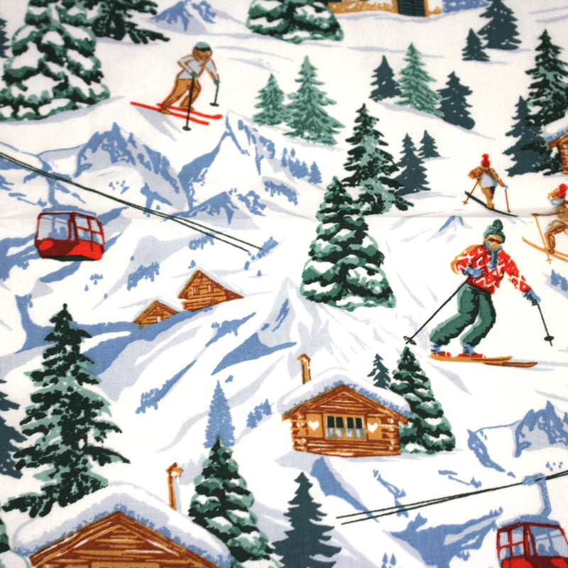 Tissu cotonnade Ski, chalets et montagnes enneigées - OEKO - TEX STANDARD 100 - TissusPapi.com
