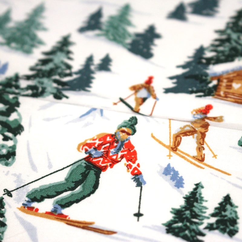 Tissu cotonnade Ski, chalets et montagnes enneigées - OEKO - TEX STANDARD 100 - TissusPapi.com