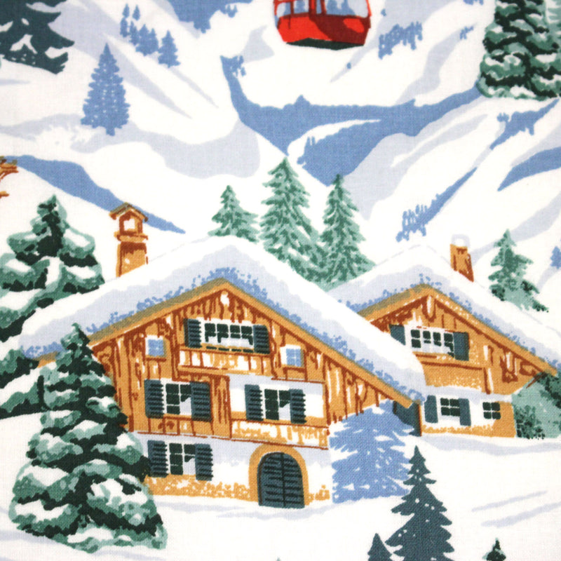 Tissu cotonnade Ski, chalets et montagnes enneigées - OEKO - TEX STANDARD 100 - TissusPapi.com