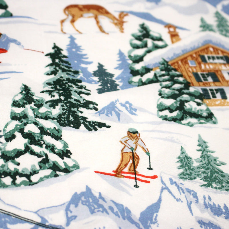 Tissu cotonnade Ski, chalets et montagnes enneigées - OEKO - TEX STANDARD 100 - TissusPapi.com