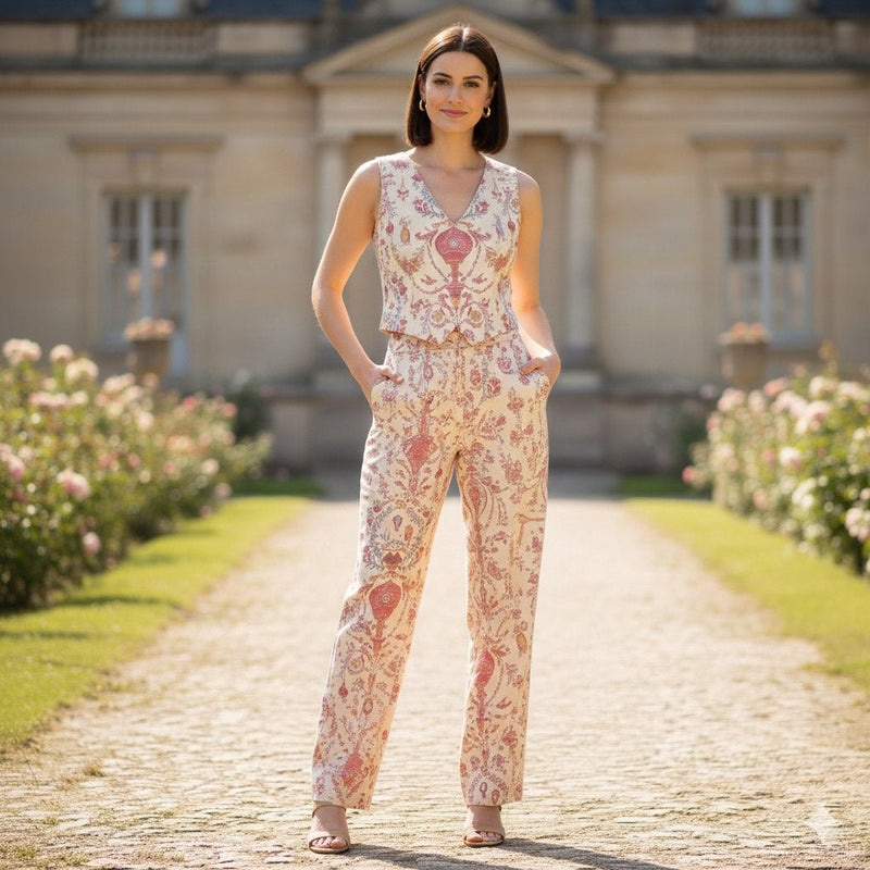 Tissu coton grande largeur 280cm TOILE DE JOUY MONTGOLFIERES jaune & rose - TissusPapi.com