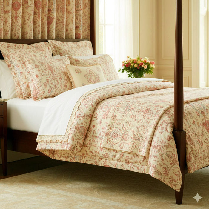 Tissu coton grande largeur 280cm TOILE DE JOUY MONTGOLFIERES jaune & rose - TissusPapi.com