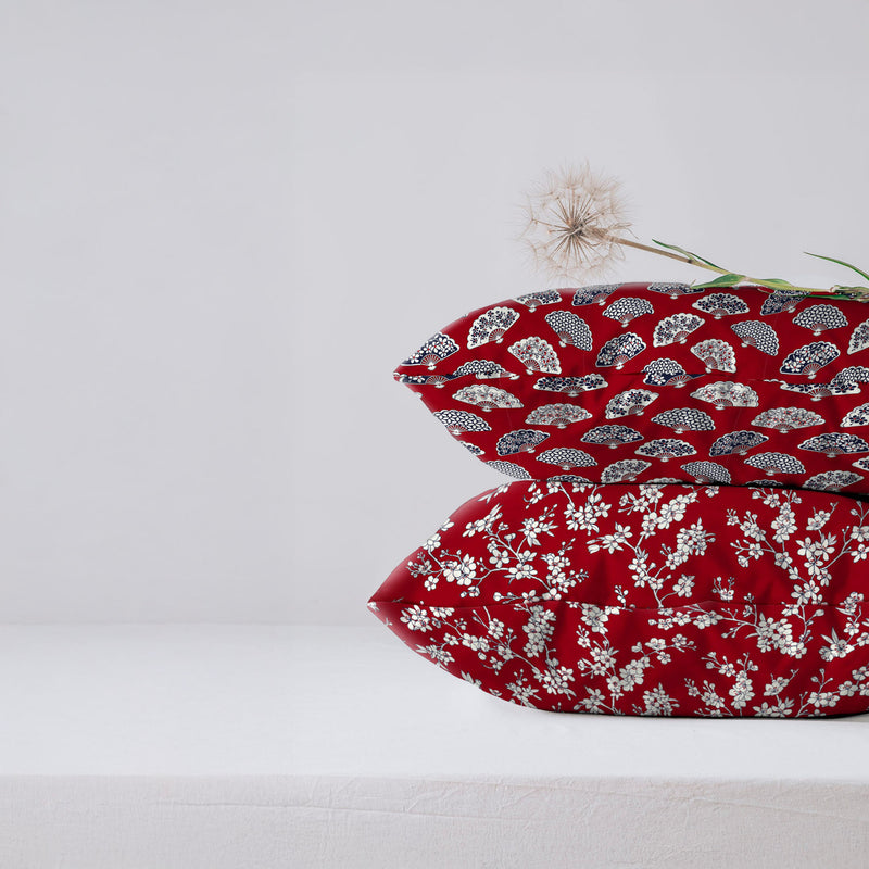 Tissu cotonnade LES EVENTAILS japonais : rouge ou bleu - OEKO - TEX - TissusPapi.com