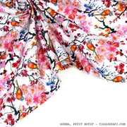 Tissu coton motif jardin japonais GUNMA aux oiseaux et fleurs de cerisier - OEKO - TEX - TissusPapi.com