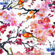 Tissu coton motif jardin japonais GUNMA aux oiseaux et fleurs de cerisier - OEKO - TEX - TissusPapi.com
