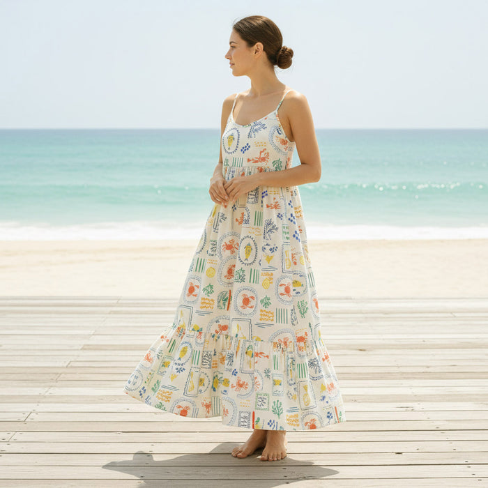 Tissu cotonnade Homards, palmiers et citrons - COLLECTION SICILIA - OEKO-TEX STANDARD 100