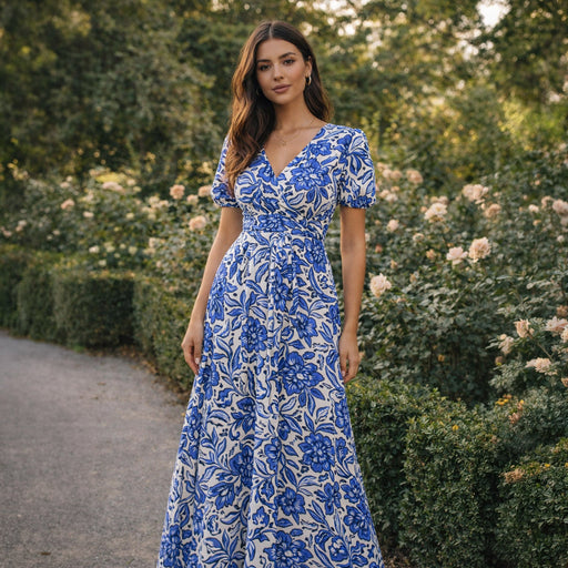 Tissu voile de coton imprimé INDIENNES écru aux fleurs bleues et marine - TissusPapi.com