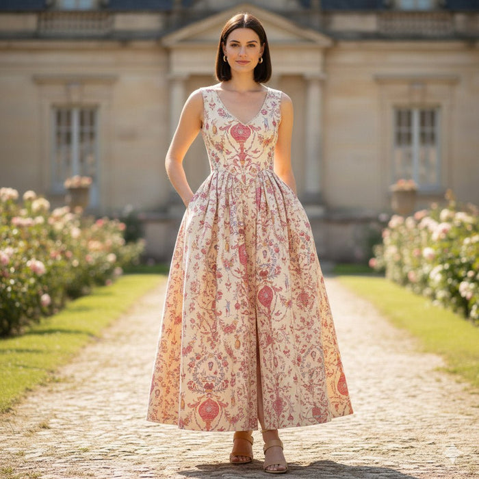 Tissu coton grande largeur 280cm TOILE DE JOUY MONTGOLFIERES jaune & rose - TissusPapi.com