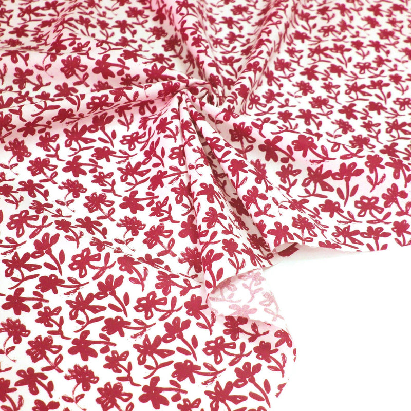 Tissu cotonnade aux fleurs japonaise & dessins à l'encre de Chine : rouge, noir, bleu - OEKO - TEX - TissusPapi.com